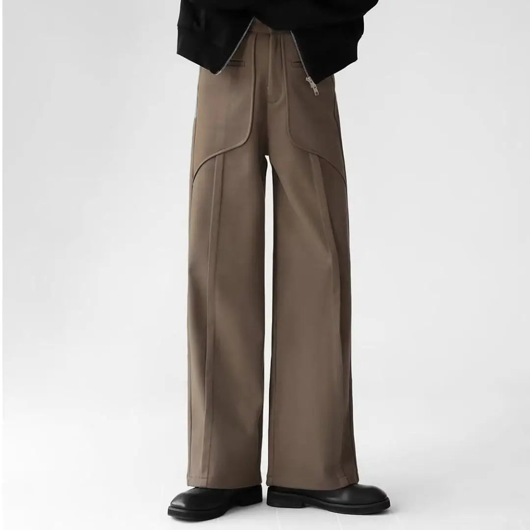 Riolio Korean Elegant Pants Fake Pocket Decoration Wide-leg Pants Autumn New American Style Design Sense Spliced Straight Suit Trousers