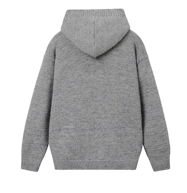 Riolio American-style autumn/winter streetwear unisex trendy hooded knit sweaters for couples with loose-fit retro Harajuku casual tops