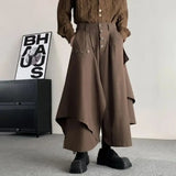 Riolio Y2k Double-Layer Irregular Casual Skirt Pants Genderless Japanese Streetwear Side Hem Design Versatile Samurai Skirt Unisex