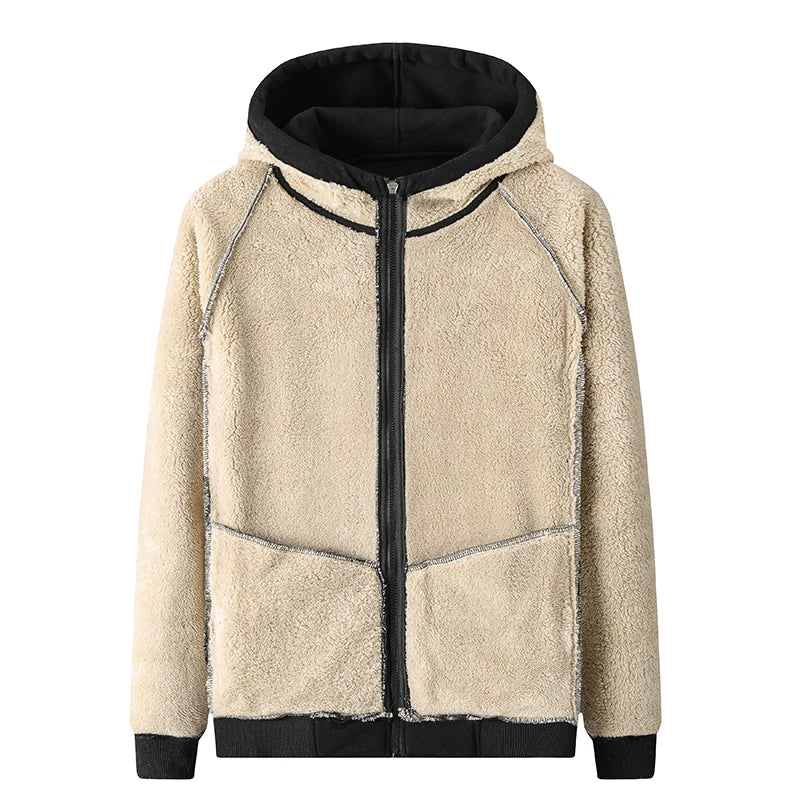 Riolio Winter Thicken Hooded cotton winter new plus cashmere men's casual lamb cashmere plus size Hoodie Plush coat L-8XL streetwear