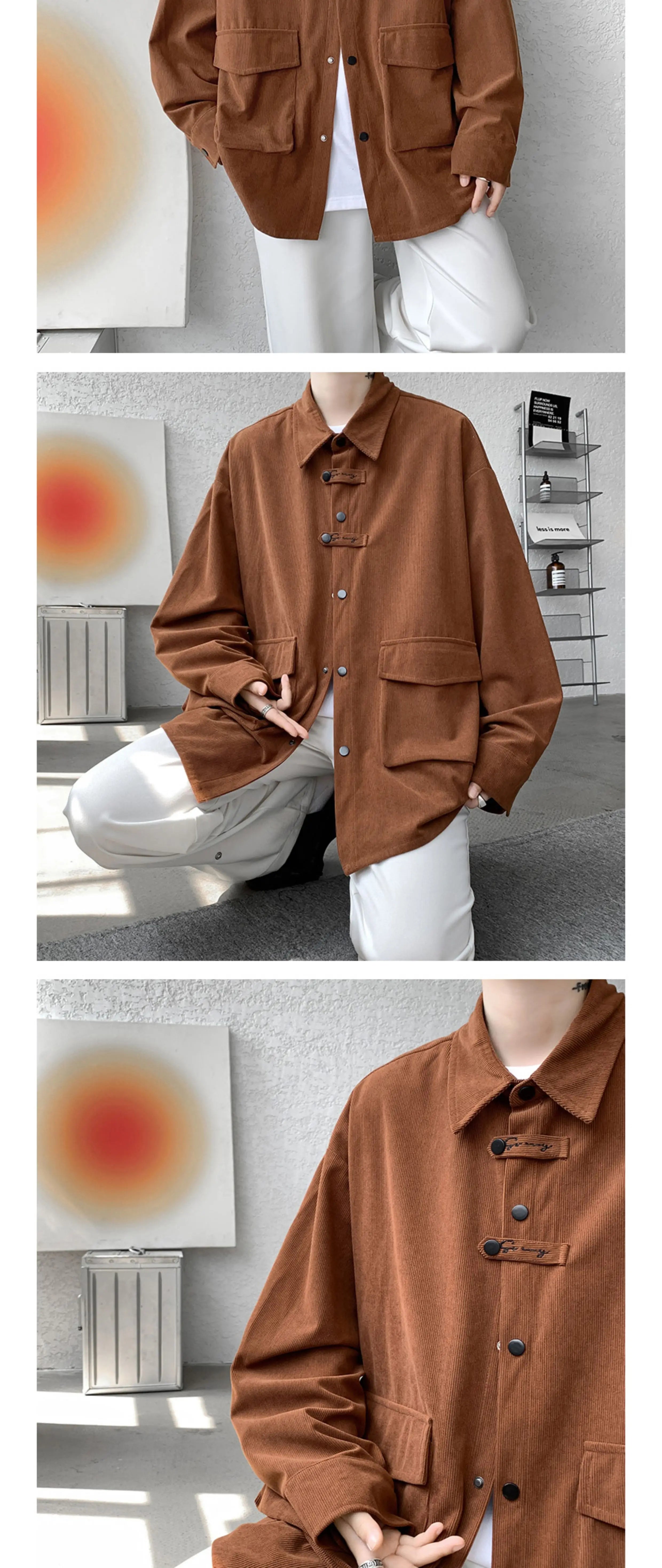 Riolio Corduroy Shirt Men Casual Turn Down Button Long Sleeve Shirts Streetwear Leisure Luxury Clothing Chemise Homme