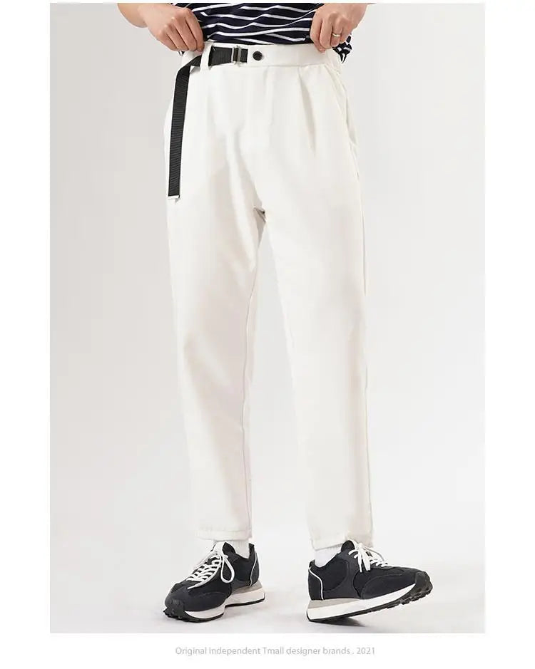 Riolio White Stretch Casual Ankle Pants Silhouette Men's Elegant Suit Pants Summer Korean Straight Loose Men's Smart Casual Trousers