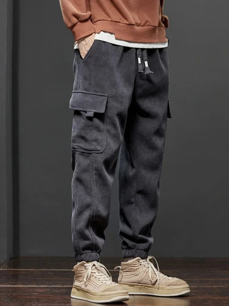 Riolio Spring Autumn Men's Elastic Waist Casual Pants Stretch Straight Drawstring Harem Jogging Sports Trousers Fashion Male Clothing