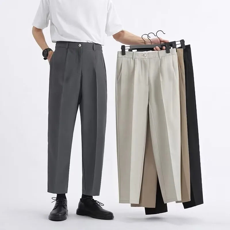 Riolio Men Light Luxury Naples Slim-fit Dress Pants Fashion Casual Solid Color British Retro Premium Elegant Popular Leisure Suit Pants