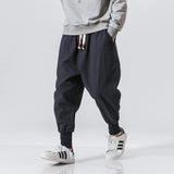 Riolio Cotton Linen Harem Pants Men Solid Elastic Waist Streetwear Joggers New Baggy Drop-crotch Pants Casual Trousers Men