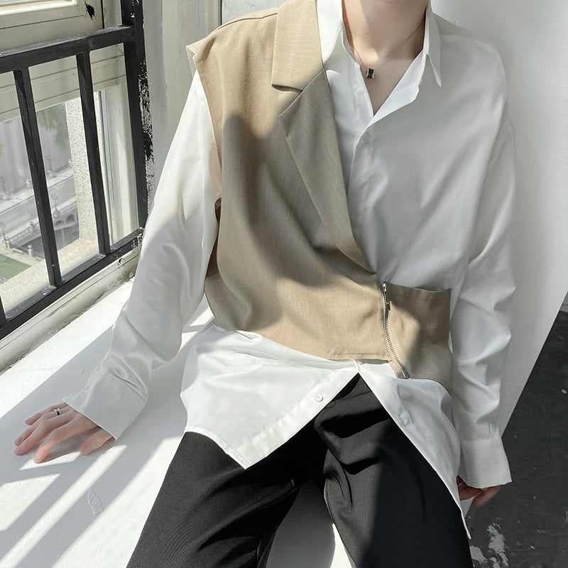 Riolio Design Shirts Men Japanese Patchwork Long Sleeve All-match Stylish Handsome Hip Hop Streetwear Korean Fashion Gentle Male Unisex