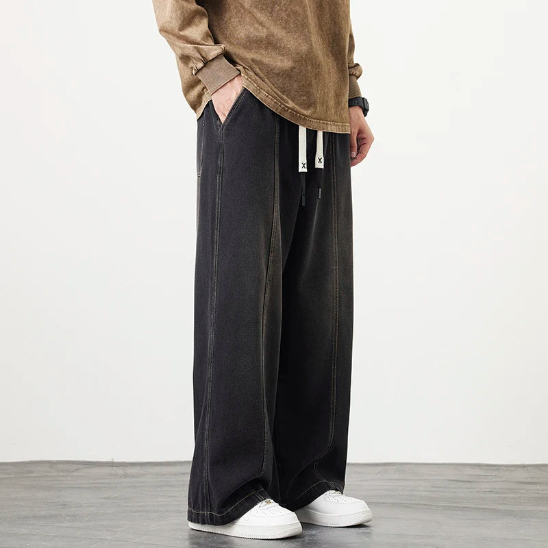 Riolio Plus Size M-8XL Baggy Jeans Men's Blue Black Streetwear Elastic Waist Y2K Trousers Fashion Straight Leisure Wide Denim Pants