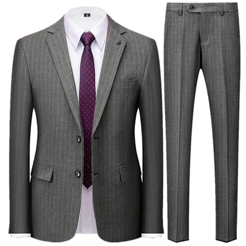 Riolio Blazers Jacket Pants Vest / Fashion New Men's Casual Boutique Business British Plaid Striped Suit Coat Trousers Waistcoat