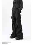 Riolio American High Street Pleated Pants Floor Mopping Micro Trumpet Black Trousers Luxury Sense Clean Fit Casual Curved Knife Pants