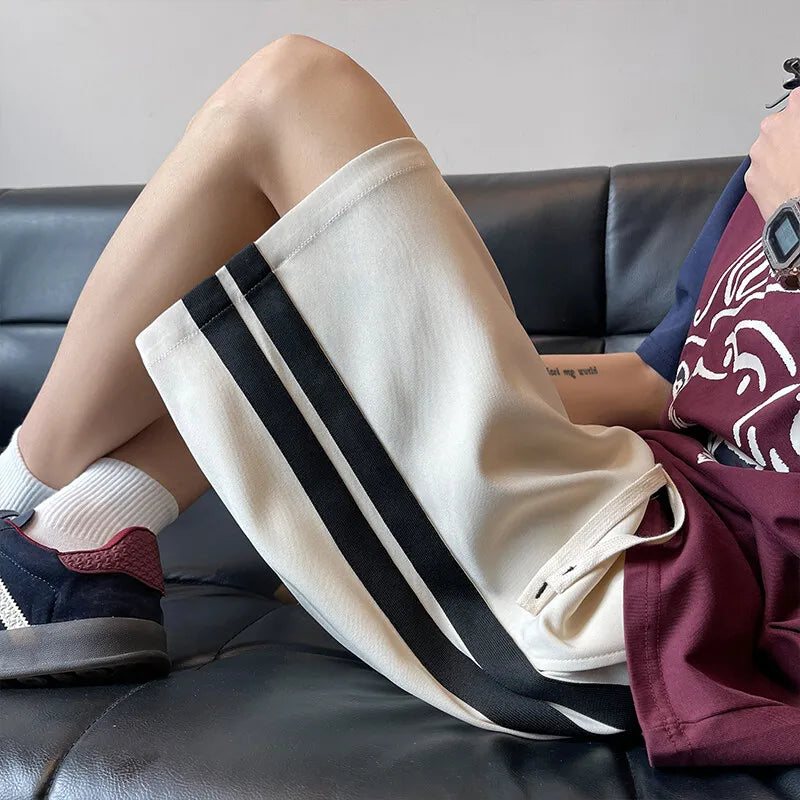 Riolio Casual Shorts men Elastic Waistband Loose Fit Drawstring Comfortable Summer Beach Outdoor Side Stripe Design Gym Streetwear