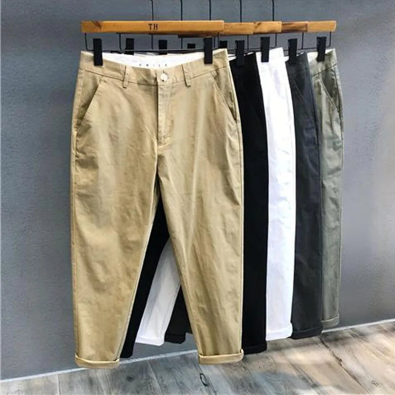 Riolio Autumn Winter Men's Korean Fashion Casual Thin Small Straight Leg Korean Loose Crop Pants Comfortable Versatile Pants