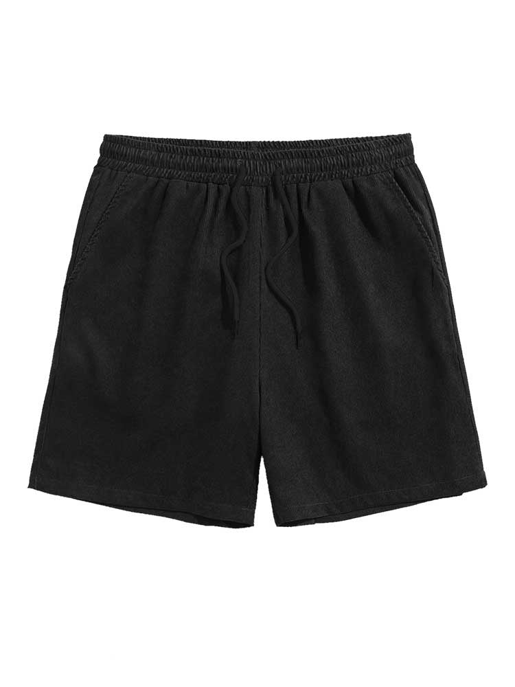 Riolio Two Piece Outfits for Men Casual Basic Solid Corduroy Short Sleeves Button Up Shirt with Drawstring Shorts Set Z5092646