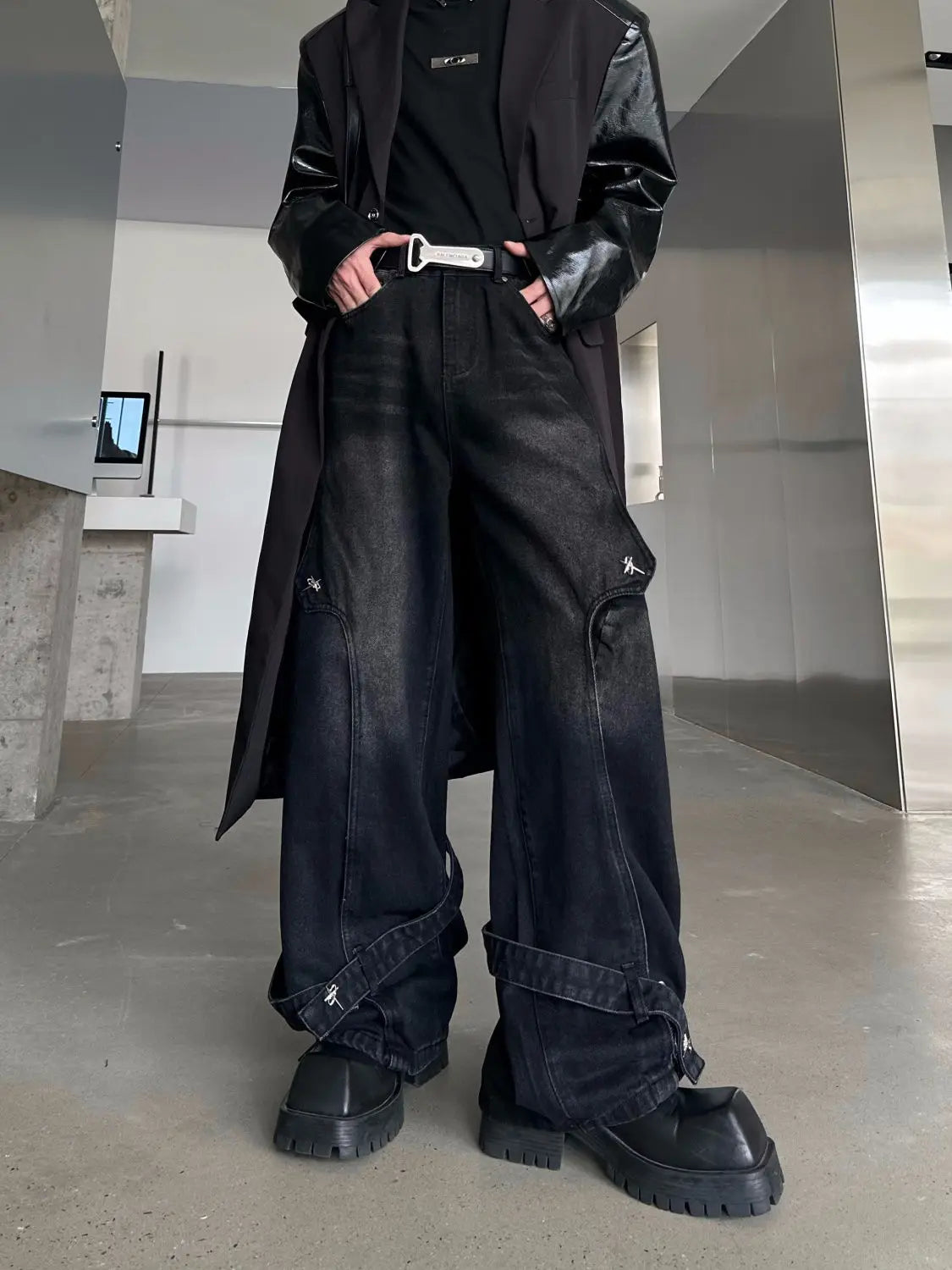 Riolio American high street men and women trendy personalized straight leg washed jeans for couples spring loose retro casual pants y2k
