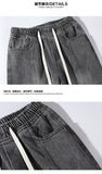 Riolio Jeans men Elastic waist Streetwear Fashion Jeans Black Spring New Men Women Wide Leg Straight Denim Trousers Plus Size 5XL-M