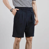 Riolio New Men Summer Slim-fit British Style Suit Shorts Light Luxury Business Straight-leg Shorts Leisure Button-down Half-pants M-3XL