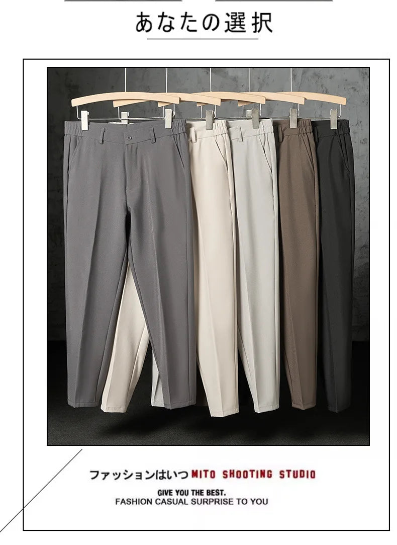Riolio New Fashion Male Suit Pants Light Luxury Draped Cropped Button-down Business Casual Pants Premium Slim-fit Elegant Dress Trouser