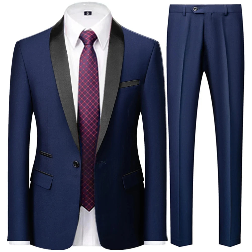Riolio 3 Pieces Set Men's Business Blazers Coat / Male Slim Fit Color Matching Collar Suit Tuxedo Leisure Jacket Pants Vest Wedding