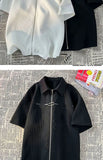 Riolio Niche Design Zipper Shirt Men's Short-sleeved Summer 2025 New Waffle High-end Casual Shirt Hip Hop Unisex Zipper Blouse