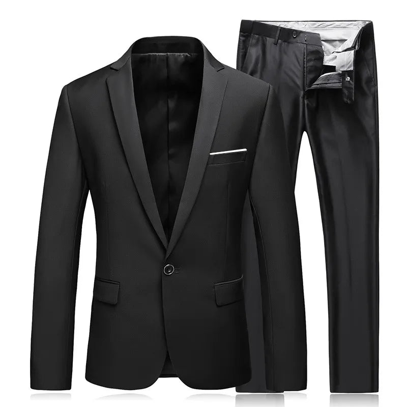Riolio Men's Business Fashion High Quality Gentleman Black 2 Piece Suit Set / Blazers Coat Jacket Pants Classic Trousers