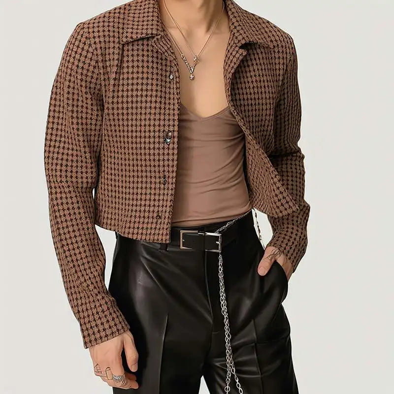 Riolio Men's Jackets Plaid Lapel Long Sleeve Button Fashion Casual Male Crop Coats Spring Streetwear Thin Jackets S-5XL INCERUN