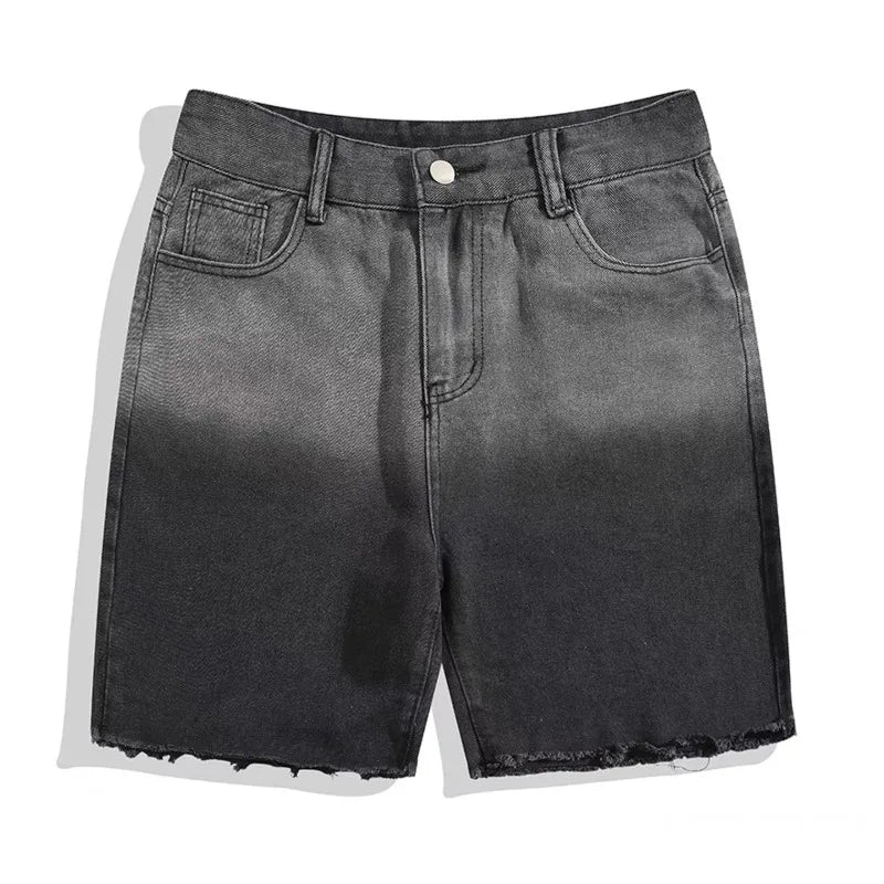 Riolio Summer Denim Shorts Men Fashion Retro Gradient Denim Shorts Mens Streetwear Korean Loose Hip-hop Straight Jeans Shorts Men
