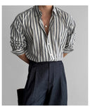 Riolio New Naples Business Men Shirts Light Luxury Textured Lapel Striped Long Sleeve Cardigan Leisure Premium Commuter Blouse M-2XL