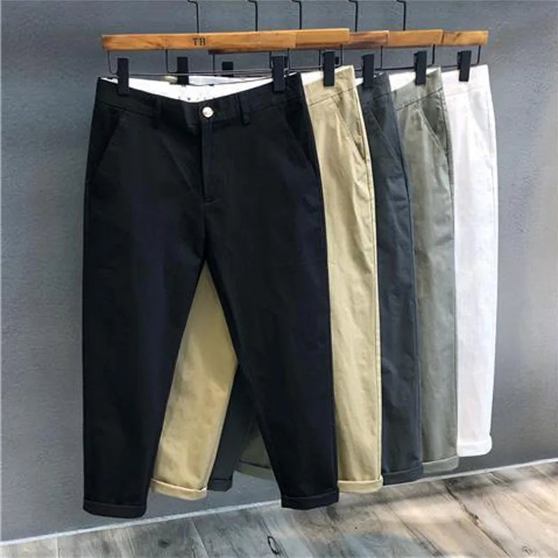 Riolio Autumn Winter Men's Korean Fashion Casual Thin Small Straight Leg Korean Loose Crop Pants Comfortable Versatile Pants