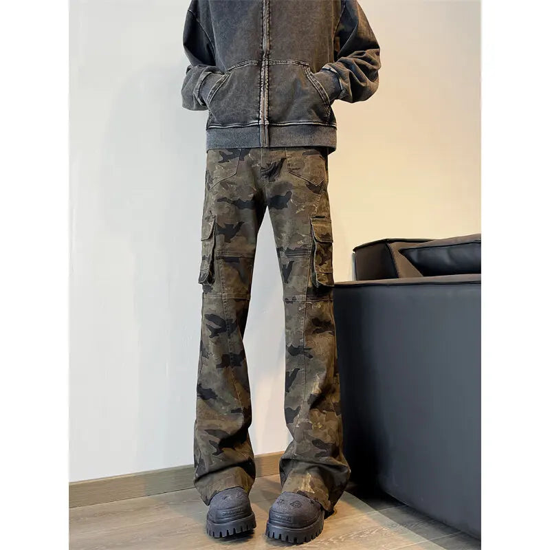 Riolio Military Tactical Cargo Pants Men Straight Leg Camouflage Outdoor Work Hiking Durable Jogger Trousers Streetwear Clothing