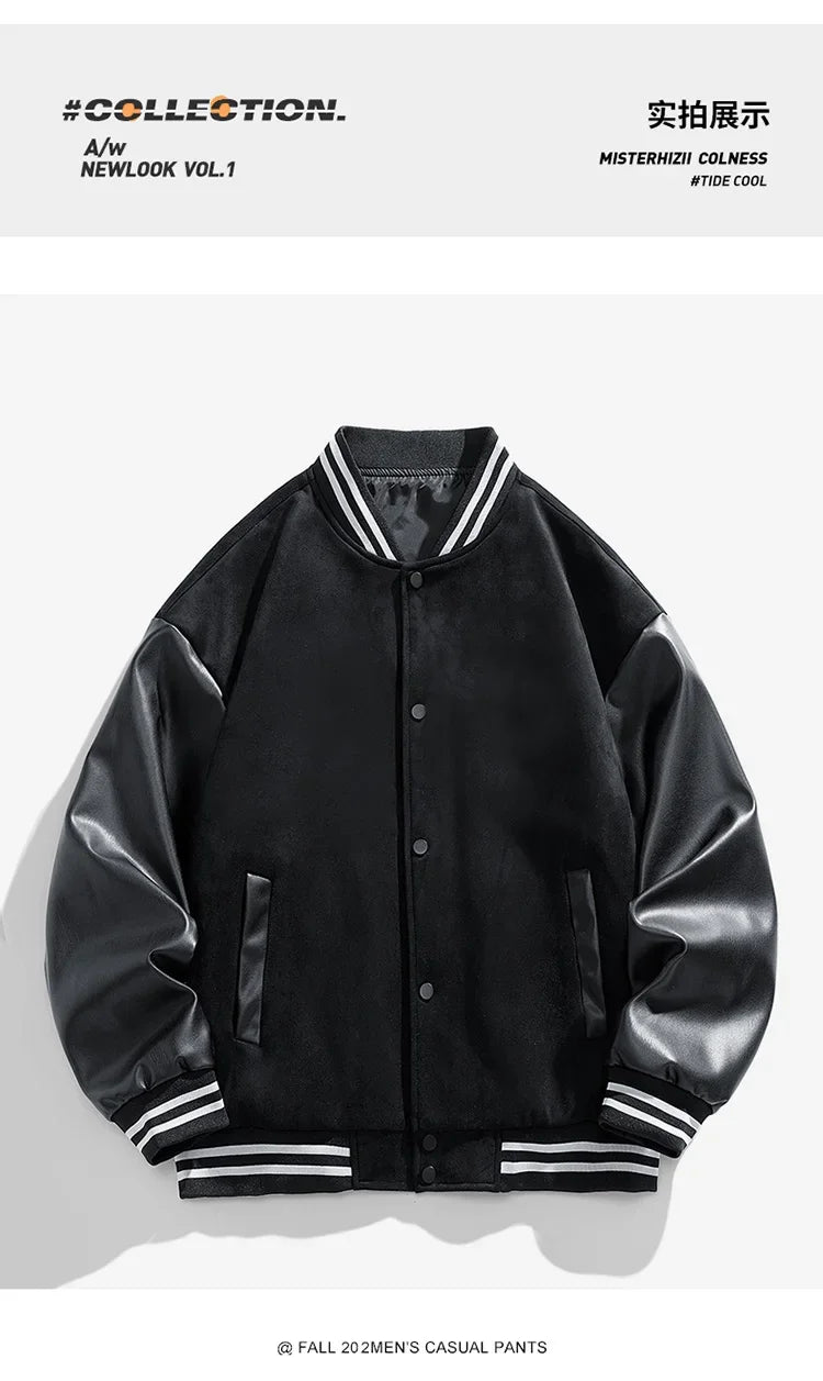 Riolio Bomber Wool Coat Premium Varsity Leather Wool Jacket High Street Jacket Men's Varsity Baseball College Leather Sleeves