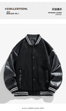 Riolio Bomber Wool Coat Premium Varsity Leather Wool Jacket High Street Jacket Men's Varsity Baseball College Leather Sleeves