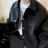 Riolio Winter Short Woolen Coat Men Warm Retro Thickened Woolen Jacket Men Streetwear Korean Loose Woolen Coat Mens Oversized Overcoat