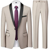 Riolio 3 Pieces Set Men's Business Blazers Coat / Male Slim Fit Color Matching Collar Suit Tuxedo Leisure Jacket Pants Vest Wedding