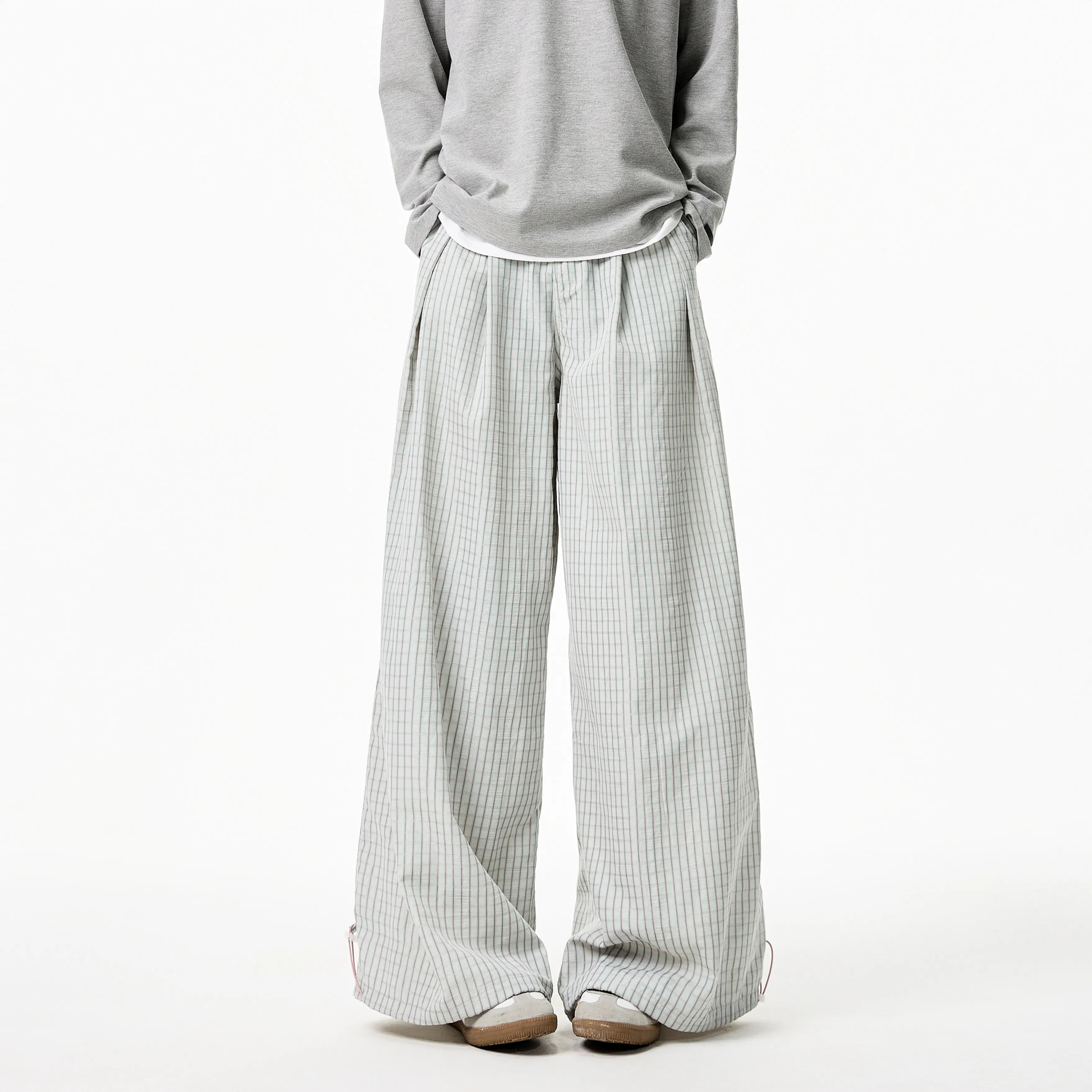 Riolio Summer Loose Wide Leg Striped Trousers Unisex High Street Fashion Trendy Casual Wear Oversize Streetwear Long Pants Lightweight