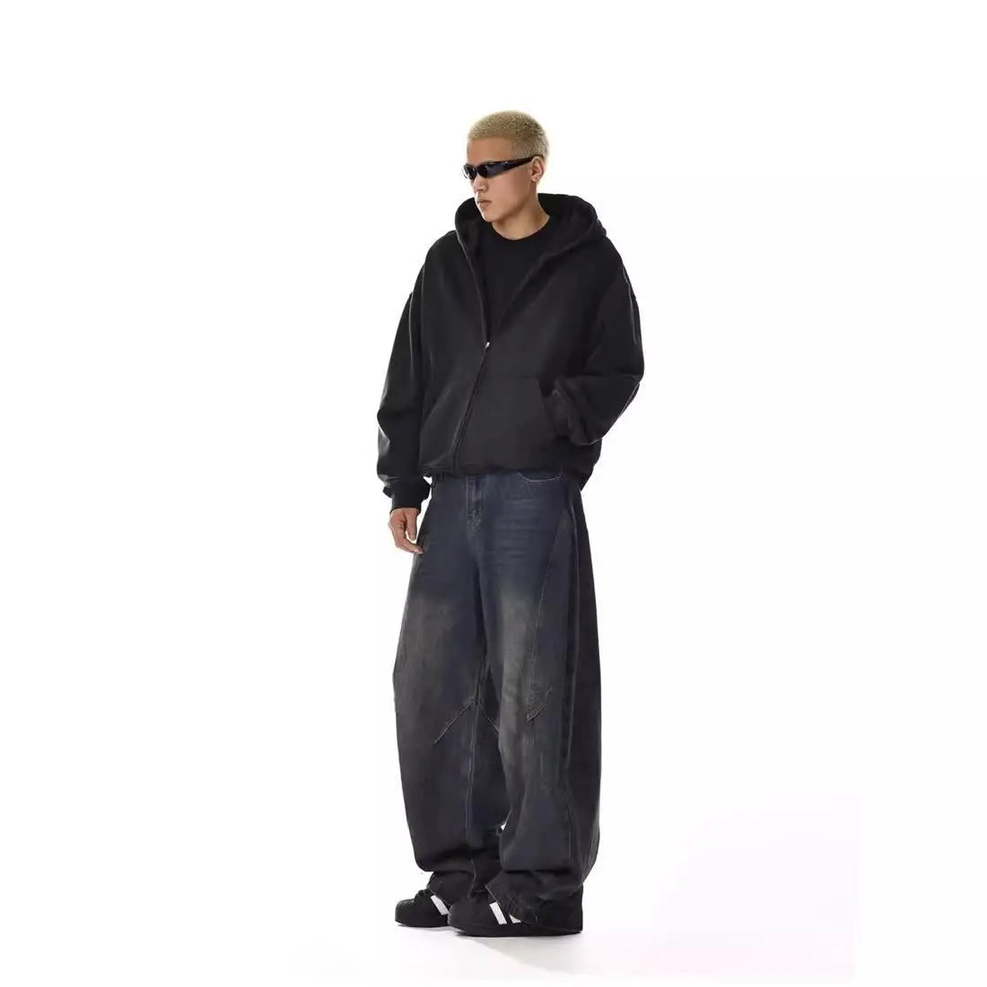 Riolio American spring and autumn men and women washed curved knife jeans for couples loose and trendy straight leg casual pants y2k