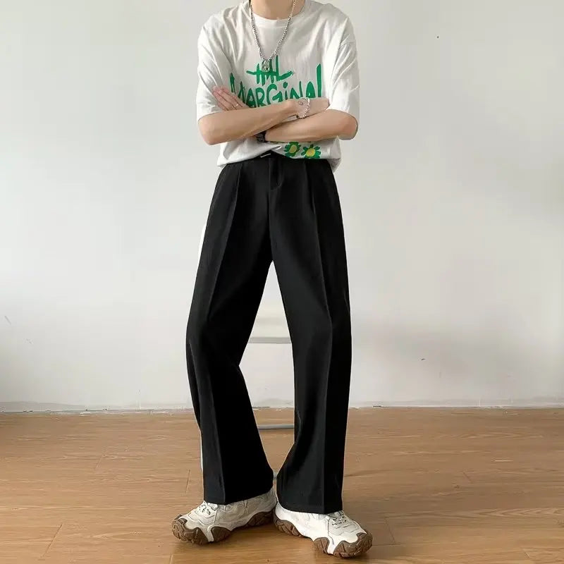 Riolio Casual Pants Men Simple Japanese Solid Loose Formal Baggy Streetwear Leisure All-match Office Clothing Fashion Trousers Classic