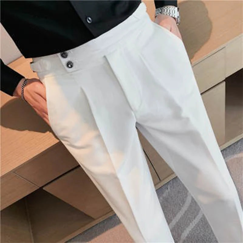 Riolio Men's Luxury Draped Baggy Suit Pants Casual Button-down Solid Color Straight Premium Elegant Dress Pants New