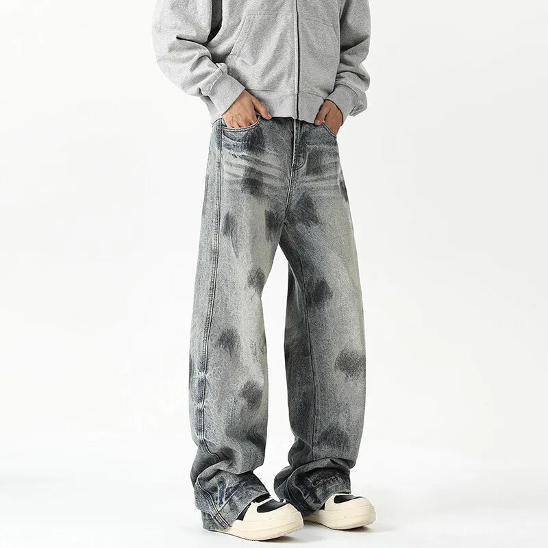 Riolio Jeans Men's New Denim Pants wash jeans New Fashion High Quality Washed Male Jeans Loose Wide Leg Trousers Straight Casual jean