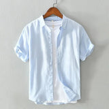 Riolio Breathable Linen Shirt Men's Short-sleeved Slim Bodysuit Thin Lapel Youth Casual White Shirt