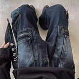 Riolio American Street Spring and Autumn Men and Women Trendy Retro Straight Tube Multi Pocket Jeans Couple Loose Casual Pants y2k