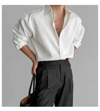 Riolio Lapel Pit Stripe Texture Long Sleeve Shirt Men's Casual Business Shirt High-end Drapery Light Versatile Top Male Blouse