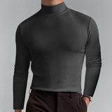 Riolio Turtleneck For Men Solid Colour Slim Elastic Thin Pullover Men Spring Autumn Turtleneck Men Knitting Basic Long Sleeve T-shirt
