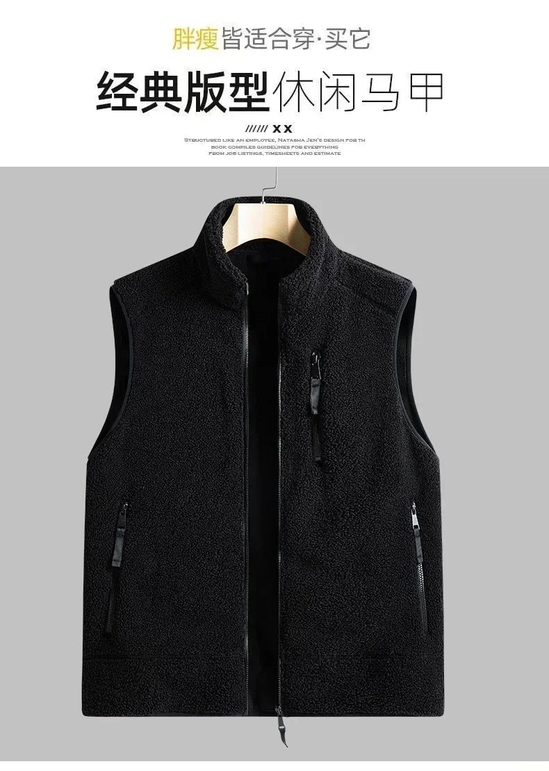 Riolio Outdoor Sleeveless Coats Vests Male Warm Cotton Waistcoat Autumn Jackets Thick Vests Man Classic  Lamb Cashmere Men Fleece Vest