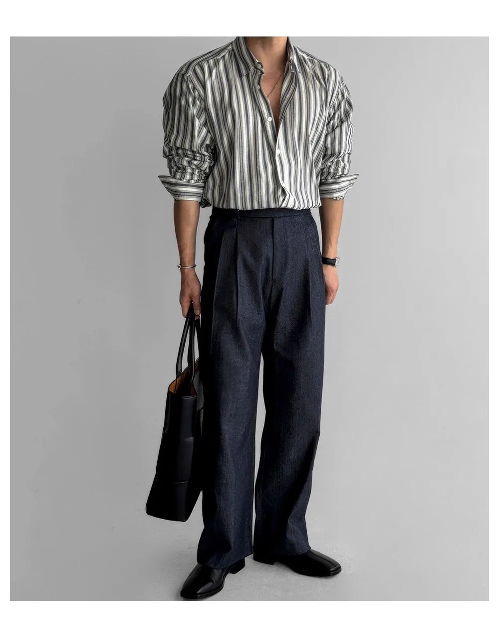 Riolio New Naples Business Men Shirts Light Luxury Textured Lapel Striped Long Sleeve Cardigan Leisure Premium Commuter Blouse M-2XL