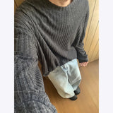 Riolio Autumn Long Sleeved T-shirt Men Oversized Fashion Casual Striped T Shirt Men Streetwear Korean Loose Round Neck Tshirt Mens Top