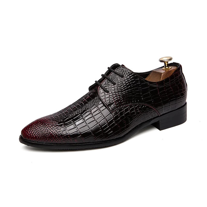 Riolio Men's Crocodile Dress Leather Shoes Lace-Up Wedding Party Shoes Mens Business Office Oxfords Flats Plus Size Men Fashion