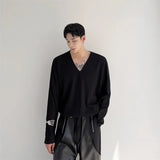 Riolio Men Casual T-shirt Long sleeves V neck shirt Solid color Sweatshirt Male Jogging Tracksuit Homme Athletic Shirt Tops