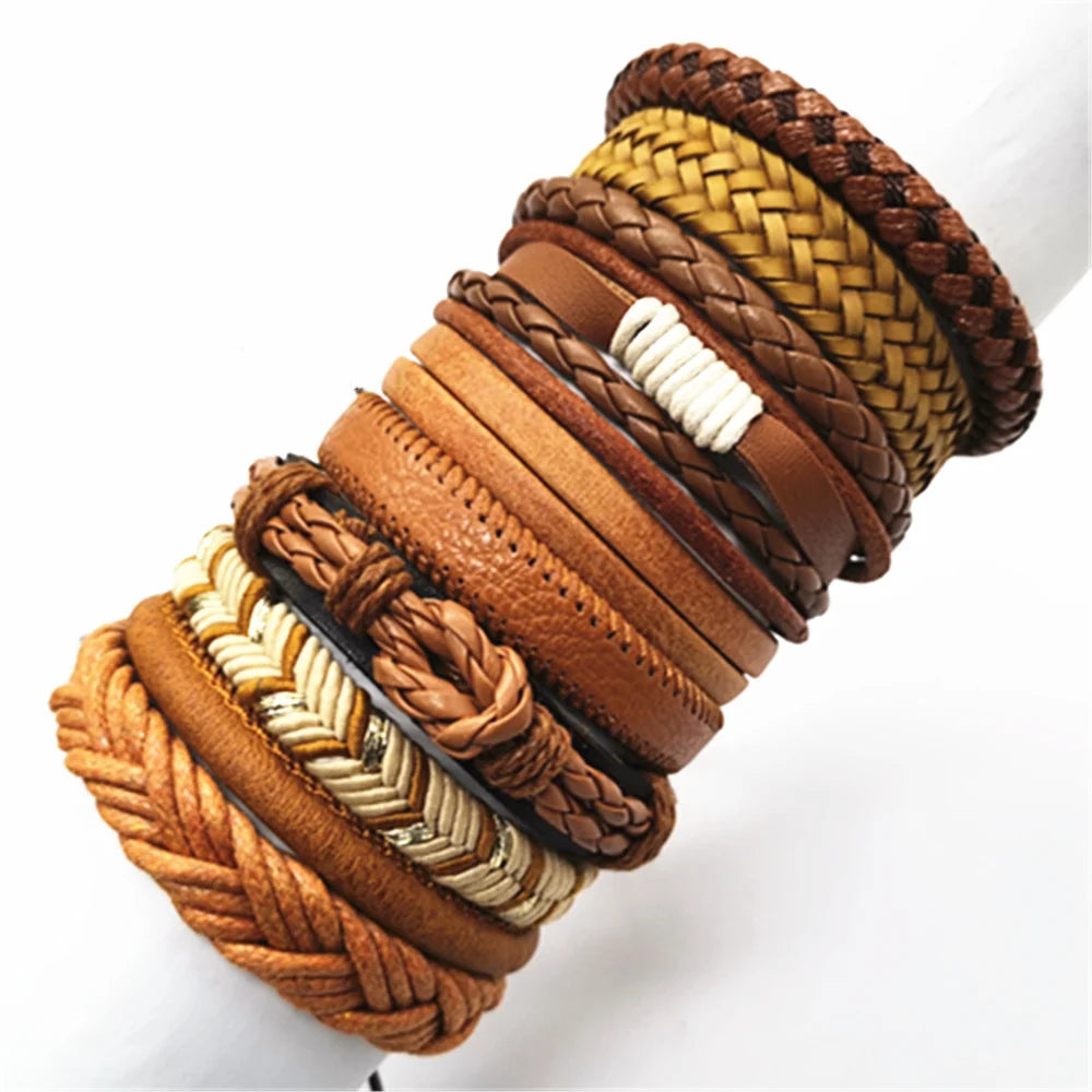 Riolio 10 Pcs/set Black Wrap Woven New Fashion Handmade Men Bracelets Male Women Leather Bracelets Men Bangle Jewelry Gift