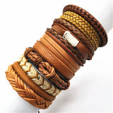 Riolio 10 Pcs/set Black Wrap Woven New Fashion Handmade Men Bracelets Male Women Leather Bracelets Men Bangle Jewelry Gift