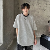 Riolio Men Oversized Round Neck Breathable Knit Tshirt Loose Fit Cotton Casual Summer Streetwear Comfort Tee Airy Fashion Basic Top