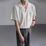 Riolio Summer Men's Clothing Light Luxury Suit Neck Shirt Korean Striped Short Sleeve Button-down Retro Fashion Streetwear Leisure